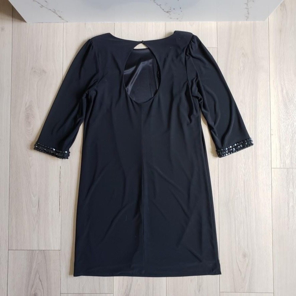 Laundry‎ Dress Womens 8 Black Beaded Shift Open Back 3/4 Sleeve By Shelli Segal